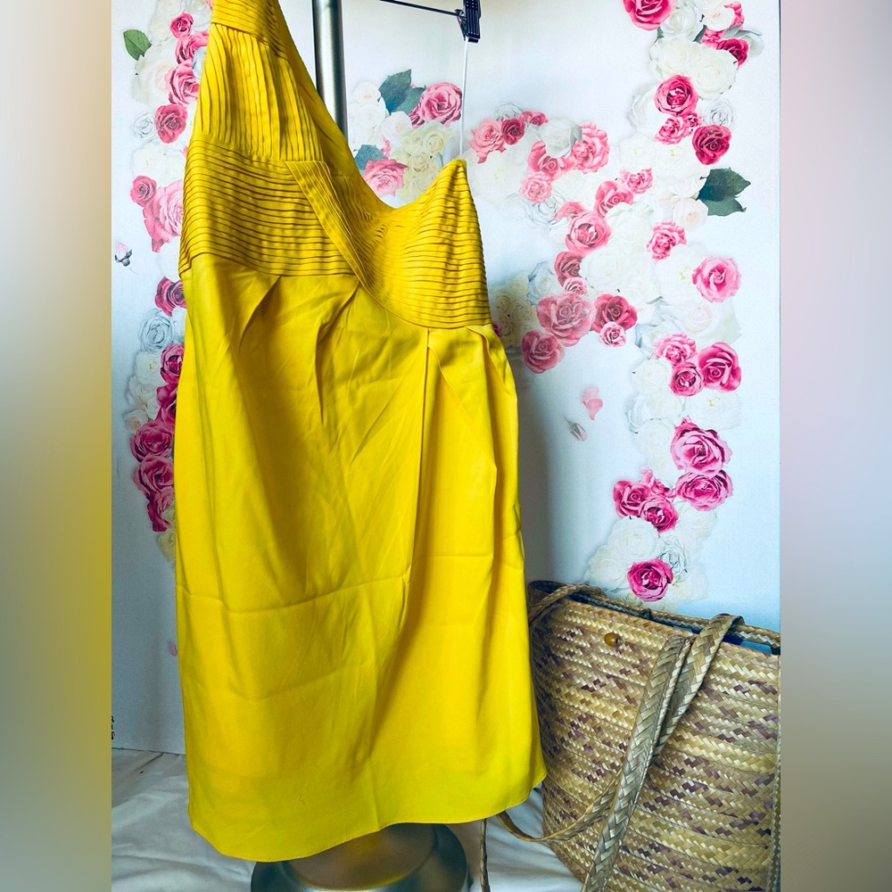 Alice + Olivia one shoulder yellow mini dress
